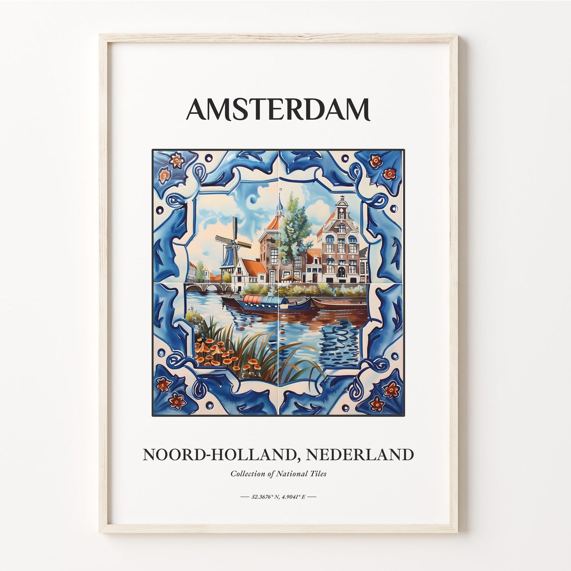 Amsterdam Netherlands Tile Poster with Windmill and Canal View