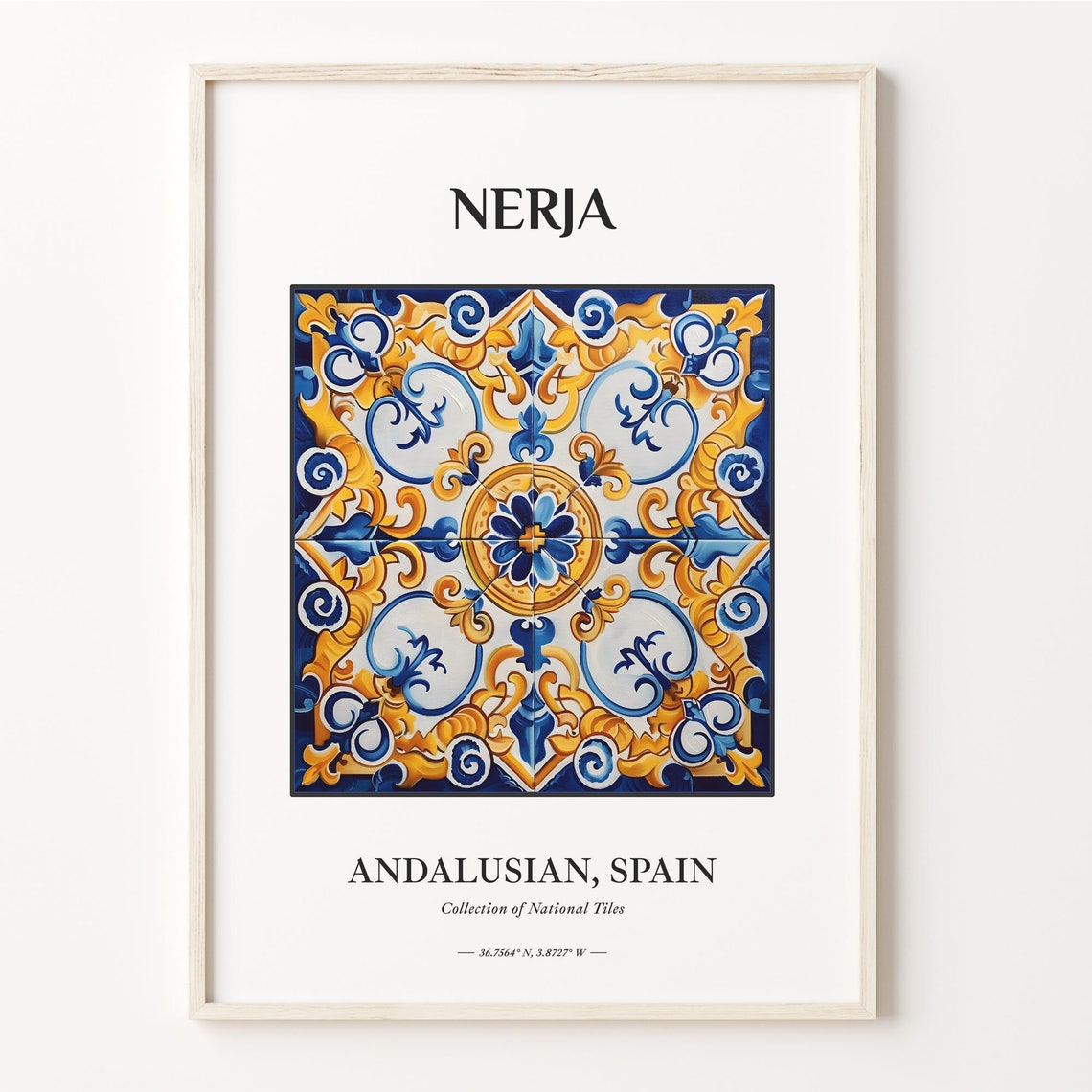 Nerja Andalusia Spain Gold and Blue Decorative Tile Medallion Poster