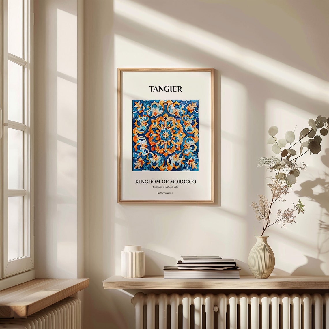 Tangier Morocco Blue Orange Floral Medallion Tile Art Decor Poster - Image 3