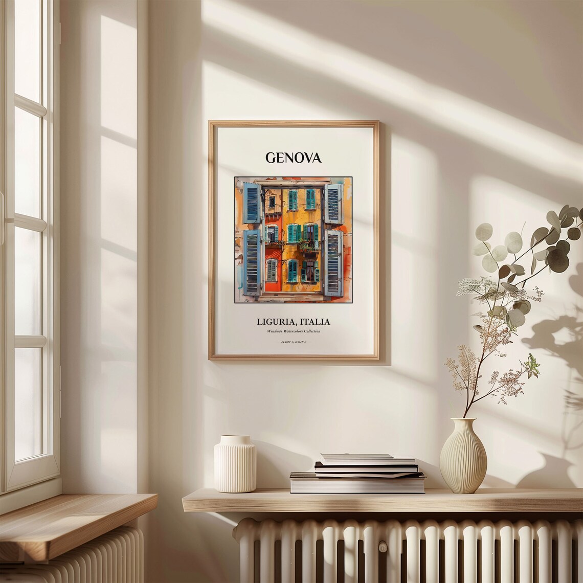 Genova Italy Liguria Watercolor Window Shutters Facades Art Poster - Image 3