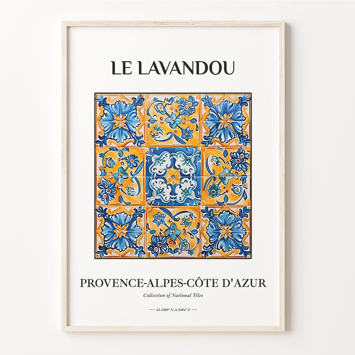 Le Lavandou Provence Blue Yellow Floral Tile Collection Poster