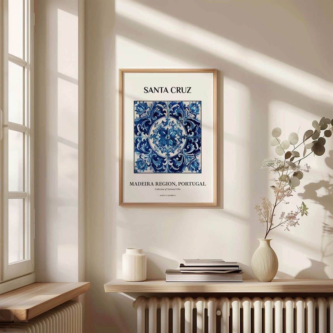 Santa Cruz Madeira Blue White Azulejo Circle Floral Tile Poster - Image 3