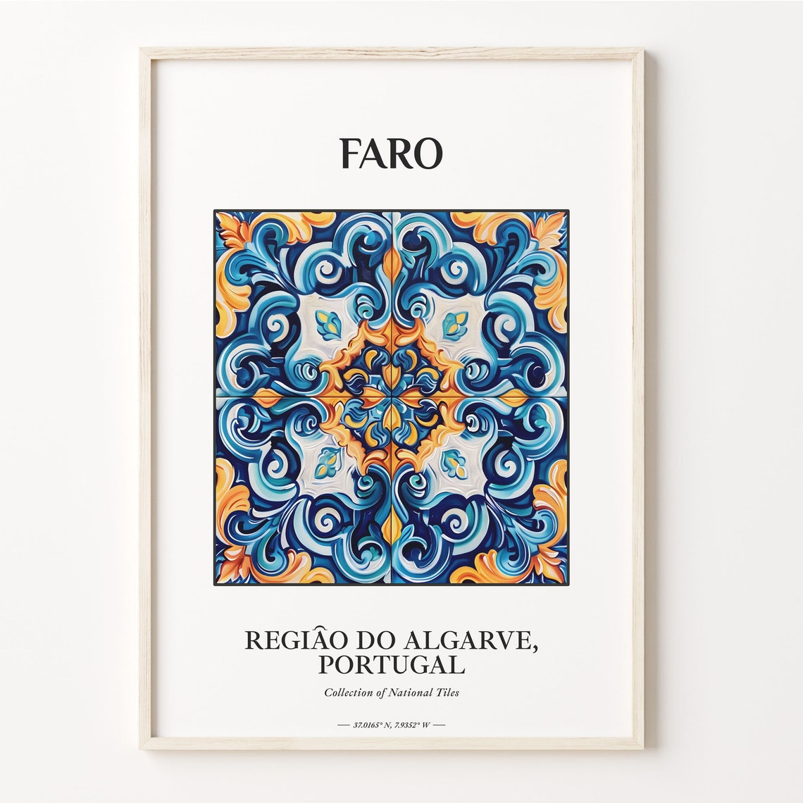 Faro Algarve Portugal Blue Orange Tile Pattern Wall Decor Poster