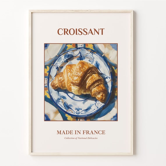 Croissant Maiolica Tile Plate Art French Food Wall Decor Kitchen Print Poster Foodie Gift Culinary Wall Art C32 18
