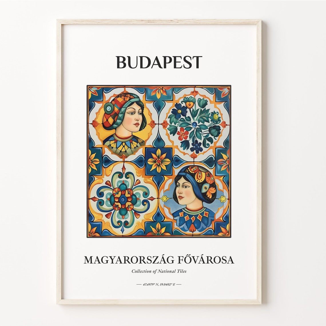 Budapest Hungary Folk Portrait Tile Art Women Costume Poster