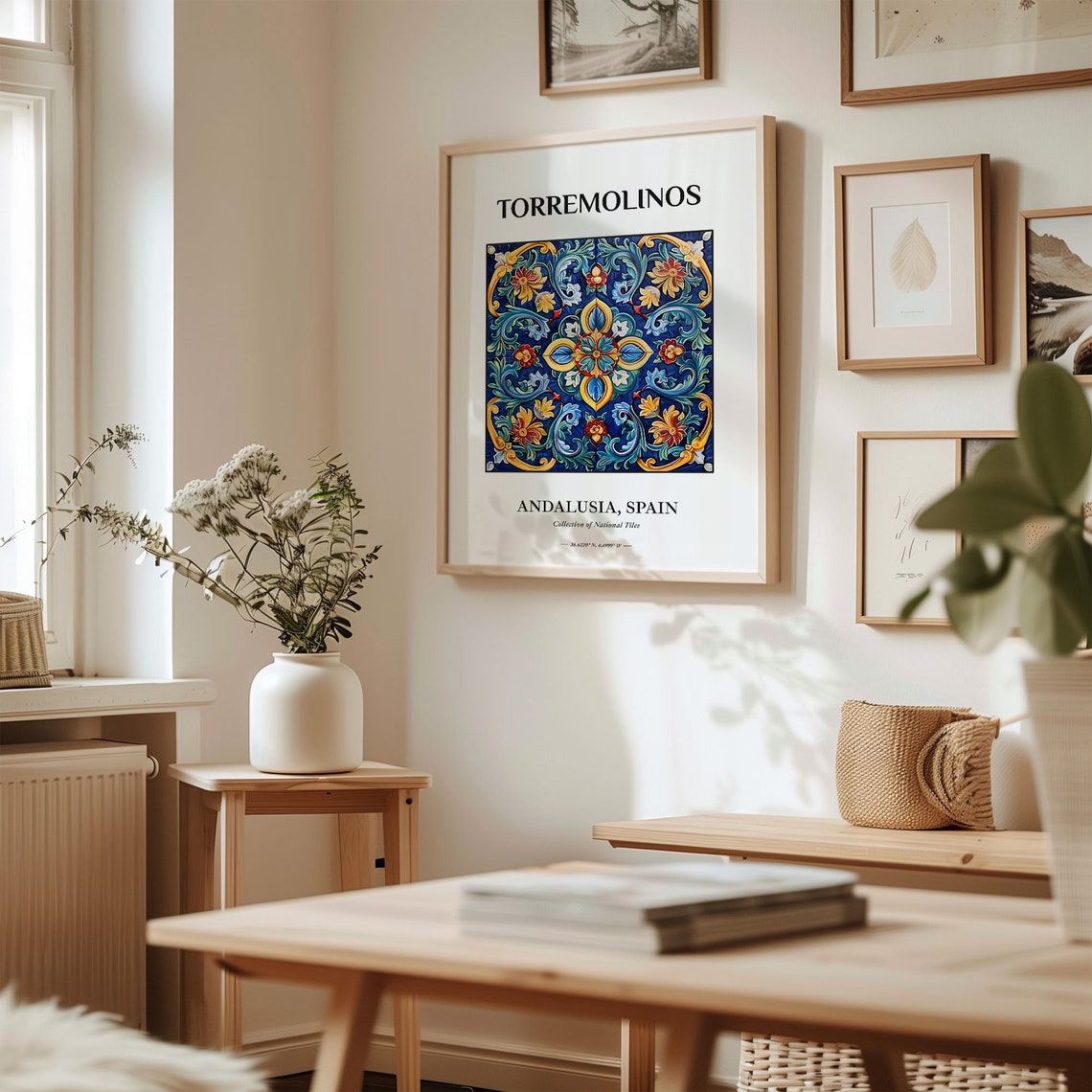 Torremolinos Andalusia Spain Blue Floral Folk Tile Wall Poster - Image 2