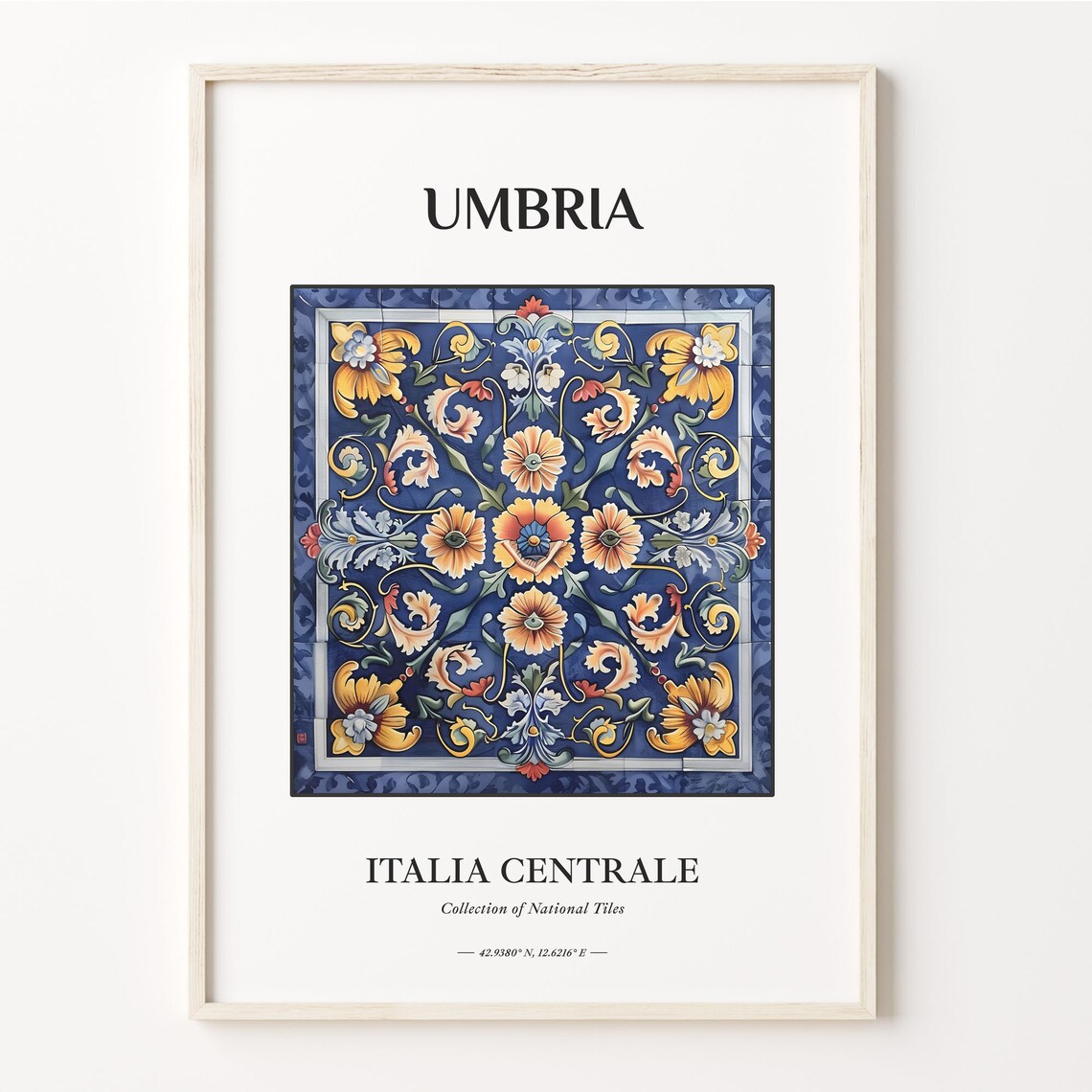 Umbria Central Italy Yellow Red Blue Floral Majolica Tile Art Poster