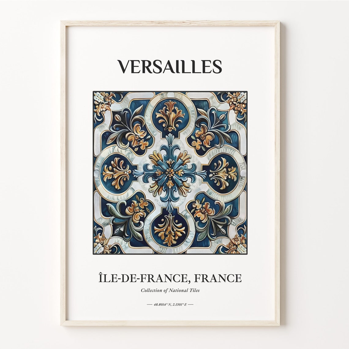 Versailles Ile de France Fleur de Lys Style Blue Gold Tile Art Poster