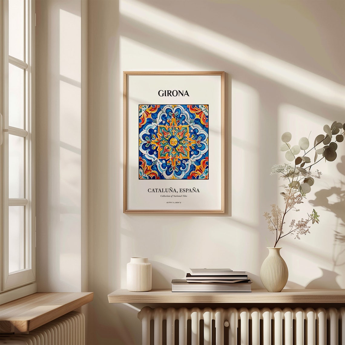 Girona Spain Catalonia Colorful Ceramic Tile Starburst Art Poster - Image 3