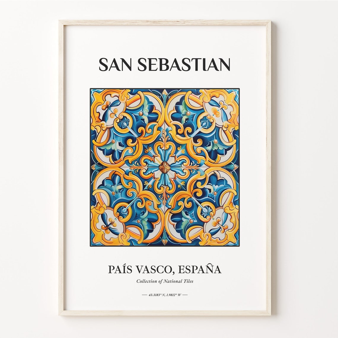 San Sebastian Spain Gold Blue Ornate Tile Pattern Home Decor Poster