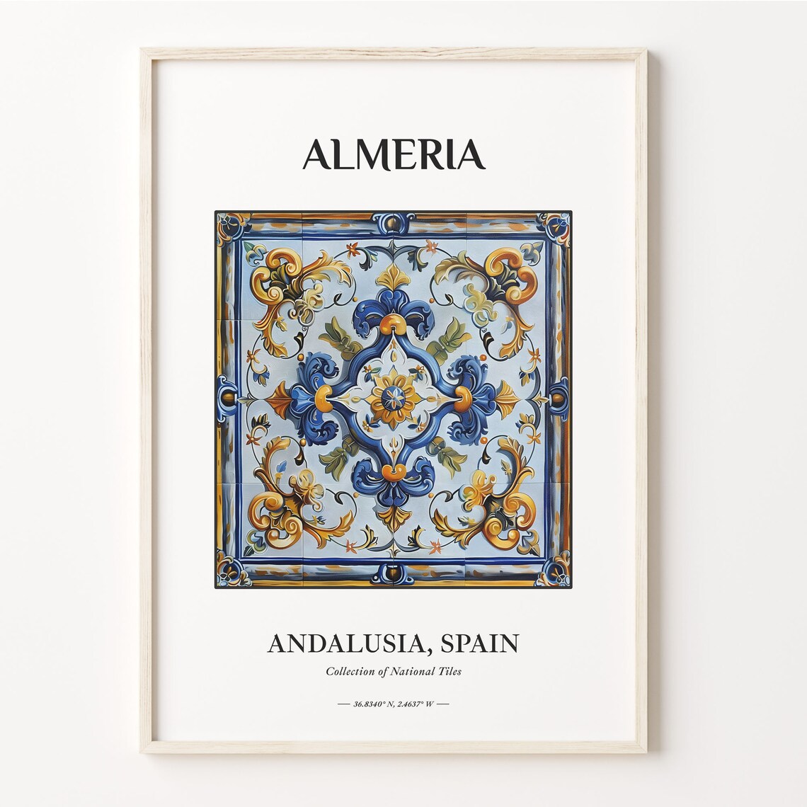Almeria Spain Andalusia Blue Gold Tile Art Travel Poster Decor