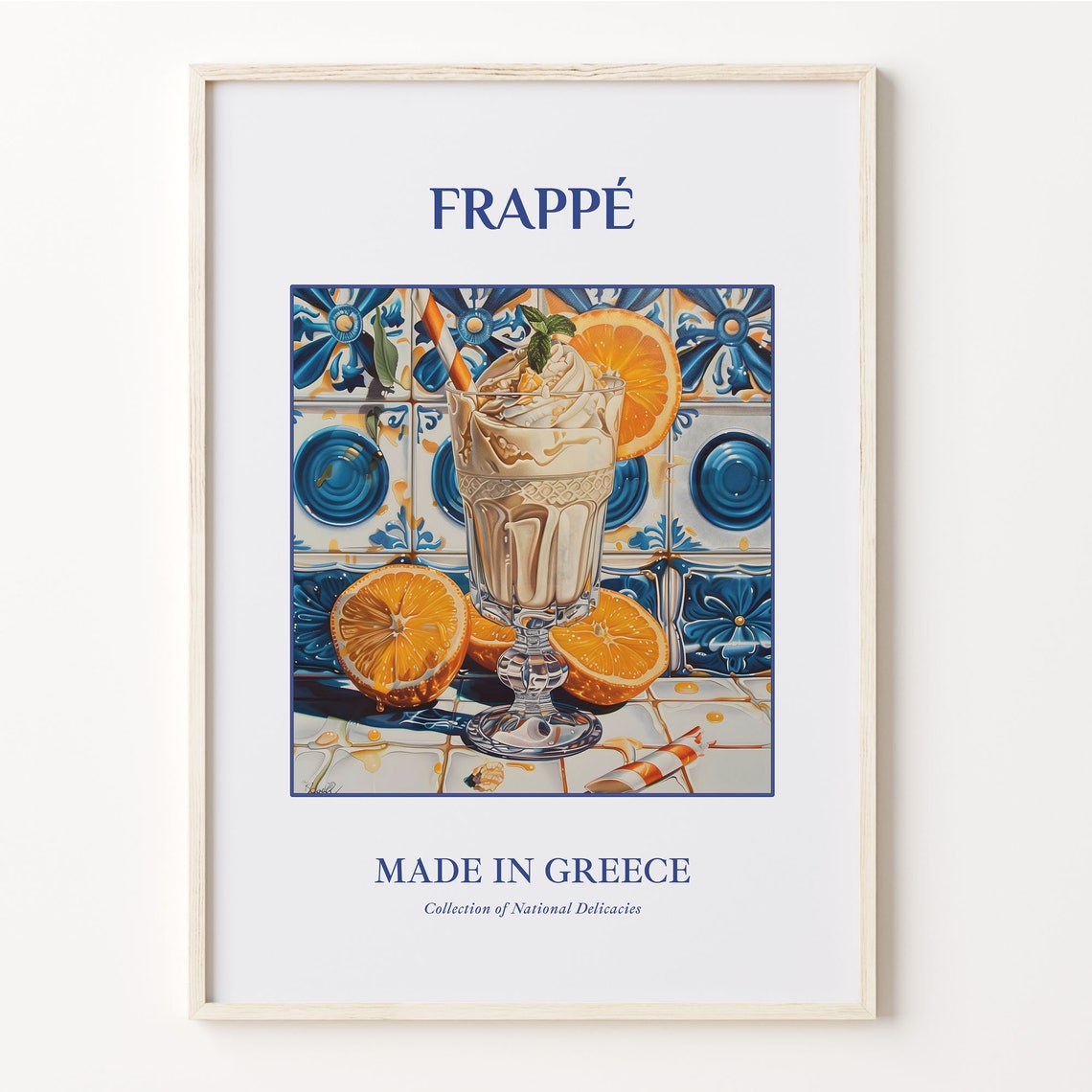 Frappé Greek Iced Coffee Orange Slice Tile Art Kitchen Decor Poster