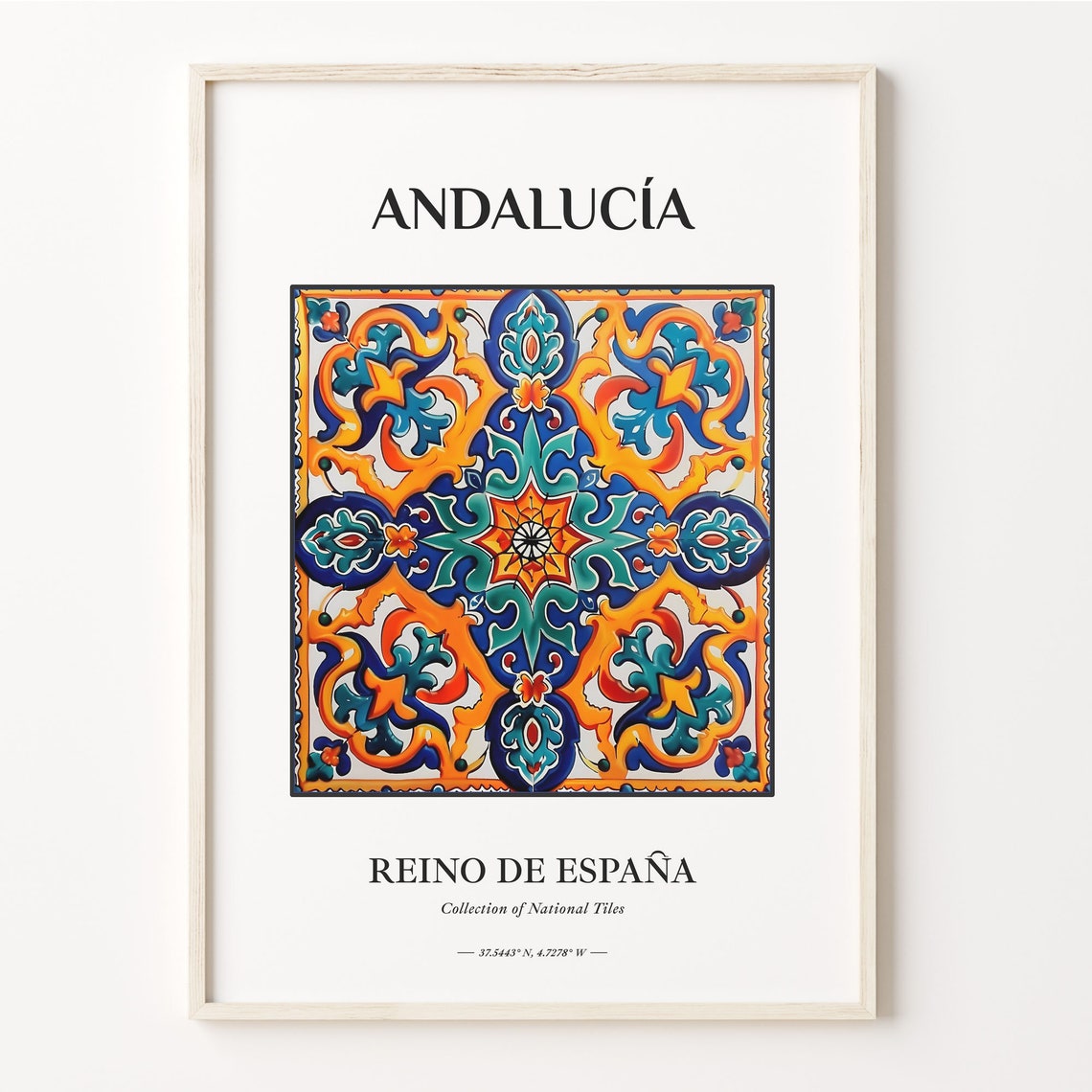 Andalucia Spain Bold Orange Blue Geometric Tile Pattern Poster