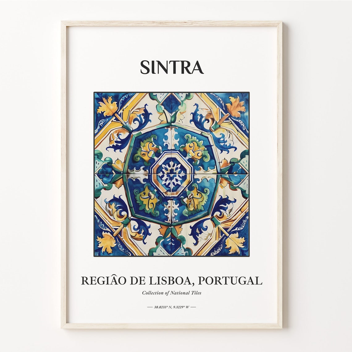 Sintra Portugal Blue Gold Medallion Tile Pattern Wall Poster
