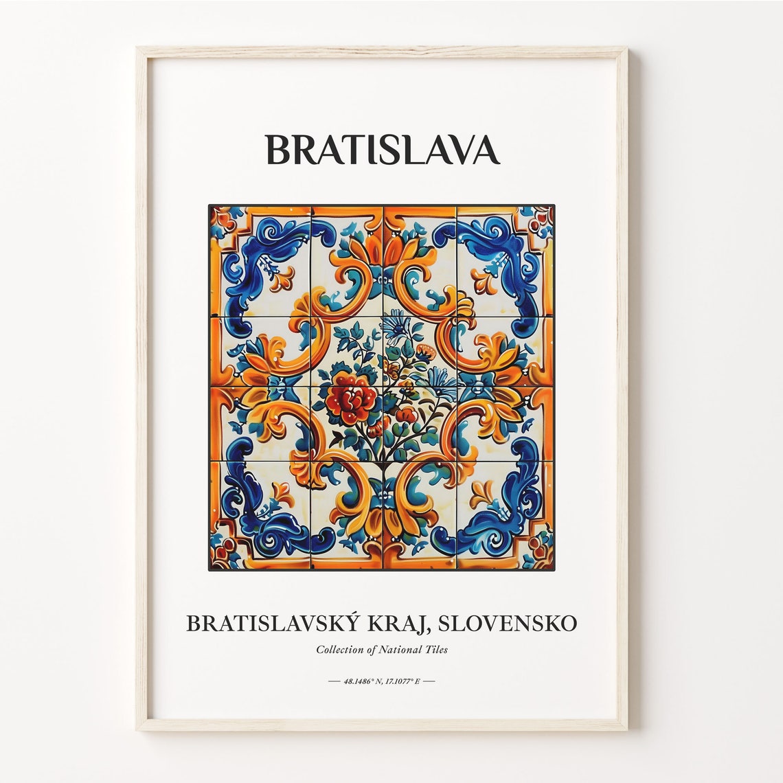 Bratislava Slovakia Red Rose Baroque Scroll Tile Grid Art Poster