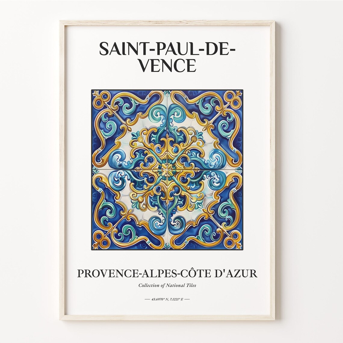 Saint Paul de Vence Provence Blue Gold Swirl Tile Art Poster