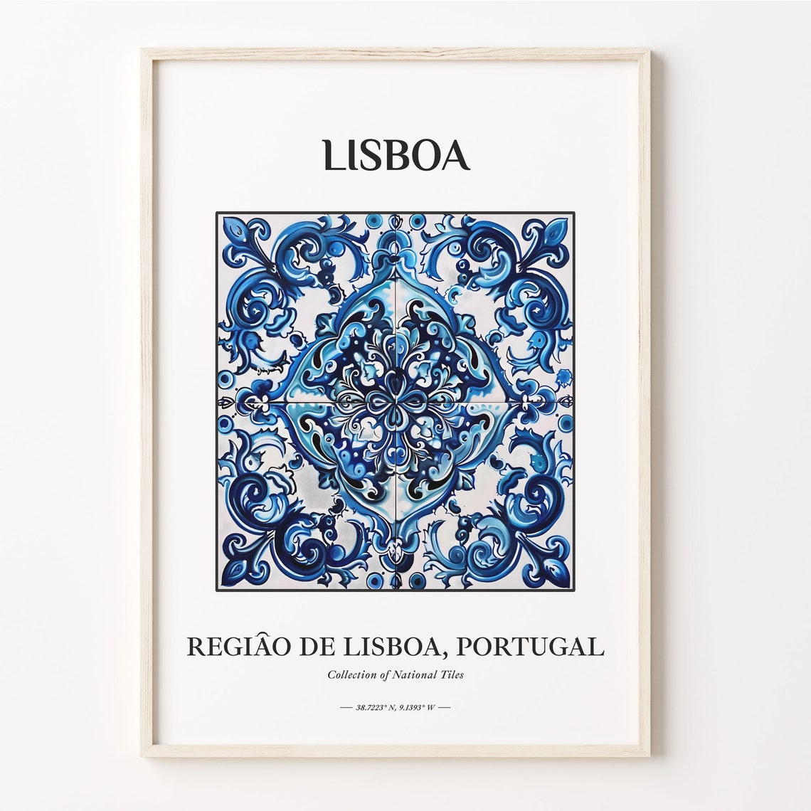 Lisboa Portugal Blue White Ornate Azulejo Tile Folk Art Poster