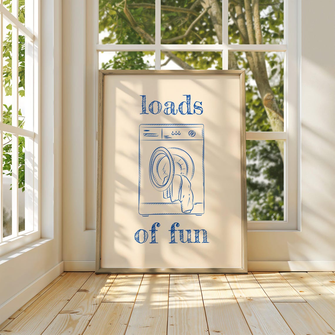 Loads Of Fun Cute Blue Sketch Washer Funny Laundry Room Poster