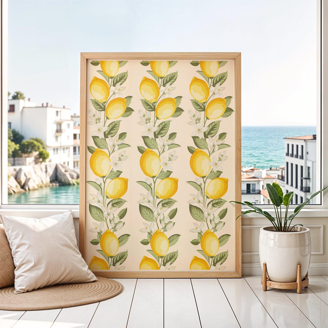 Lemon Branches With Blossoms Pattern Sunny Citrus Botanical Poster