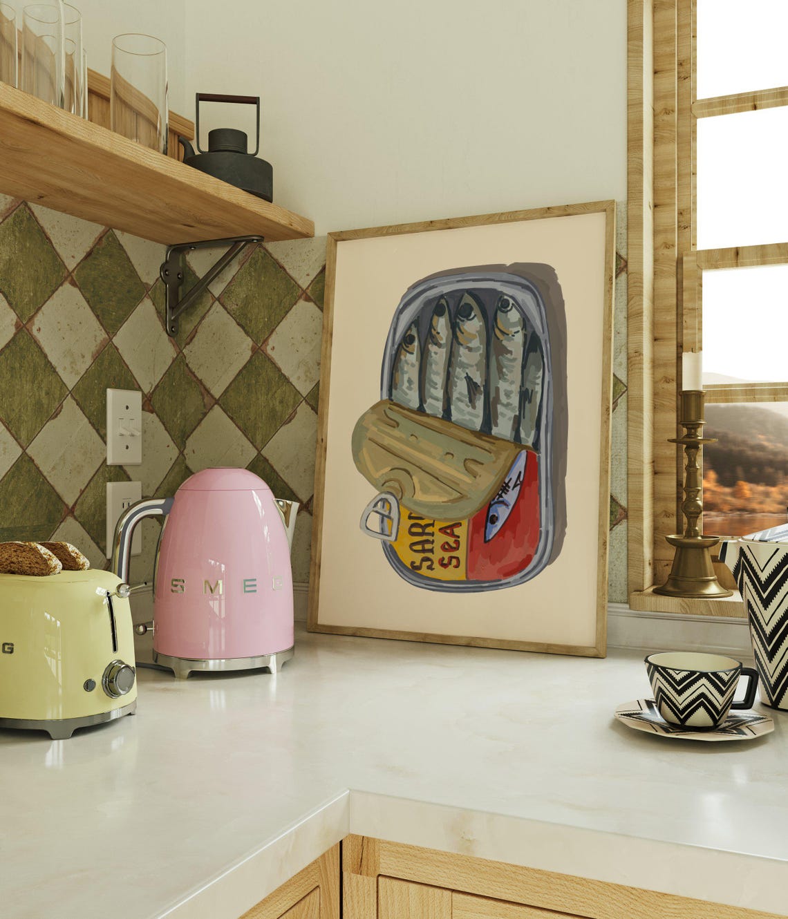 Sardines Tin Painted Illustration Retro Kitchen Seafood Art Poster