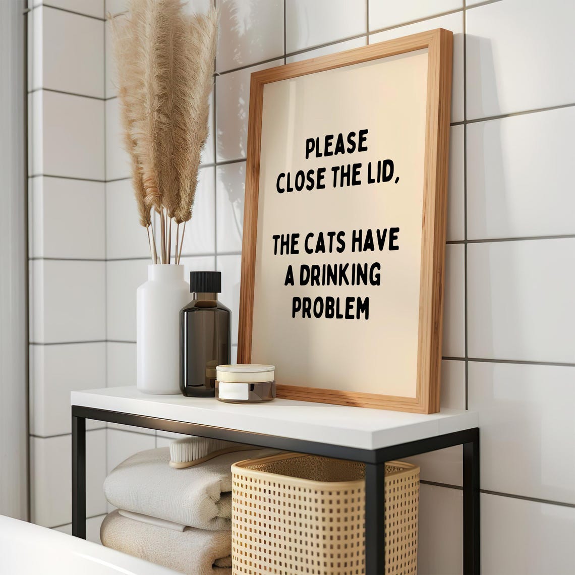 Funny Cat Bathroom Poster, Please Close The Lid