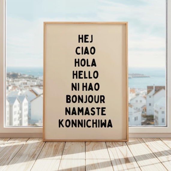 Hello Different Languages Poster Print Beige Black