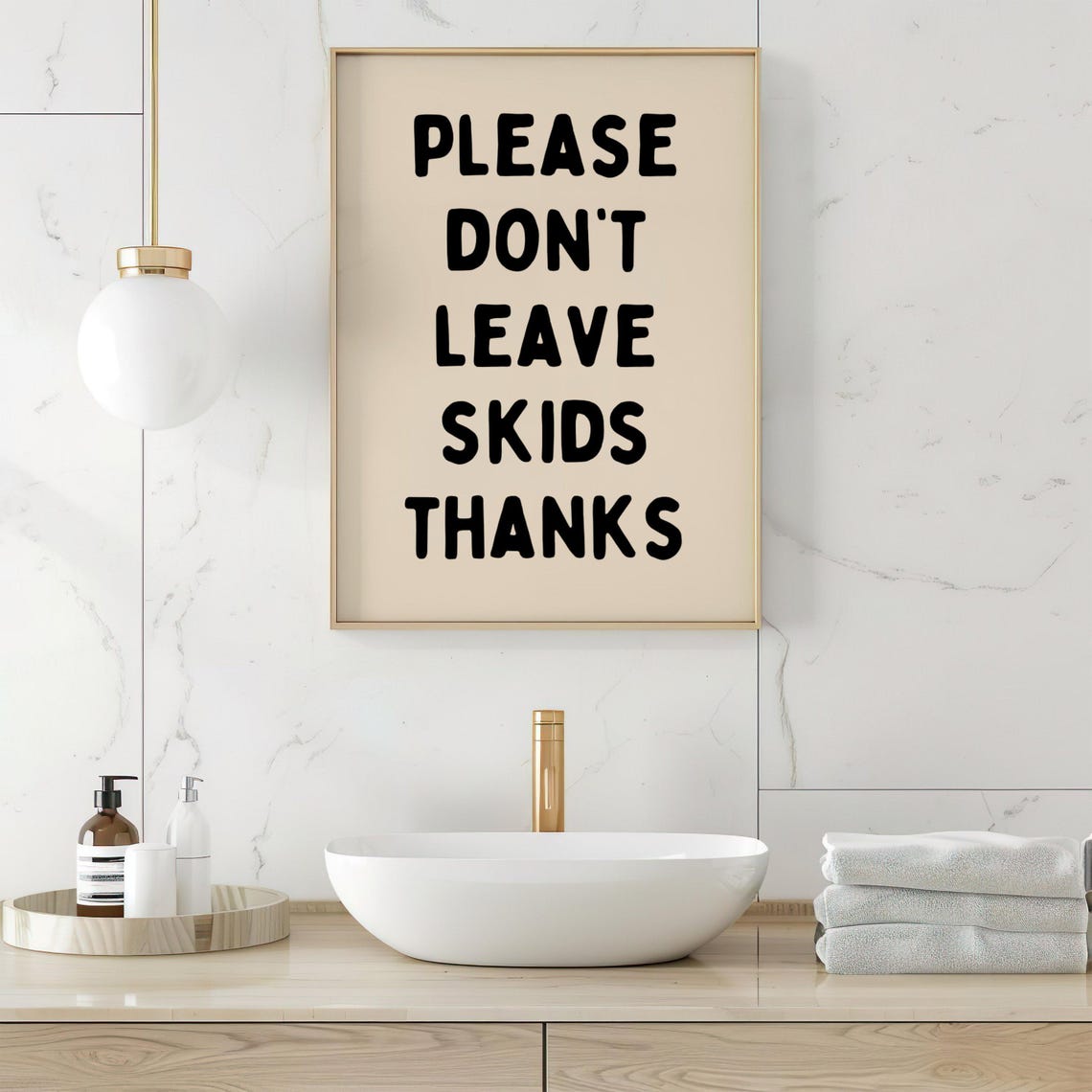 Please Dont Leave Skids Poster Funny Bathroom Wall Art Toilet Humor Loo Sign Beige Black