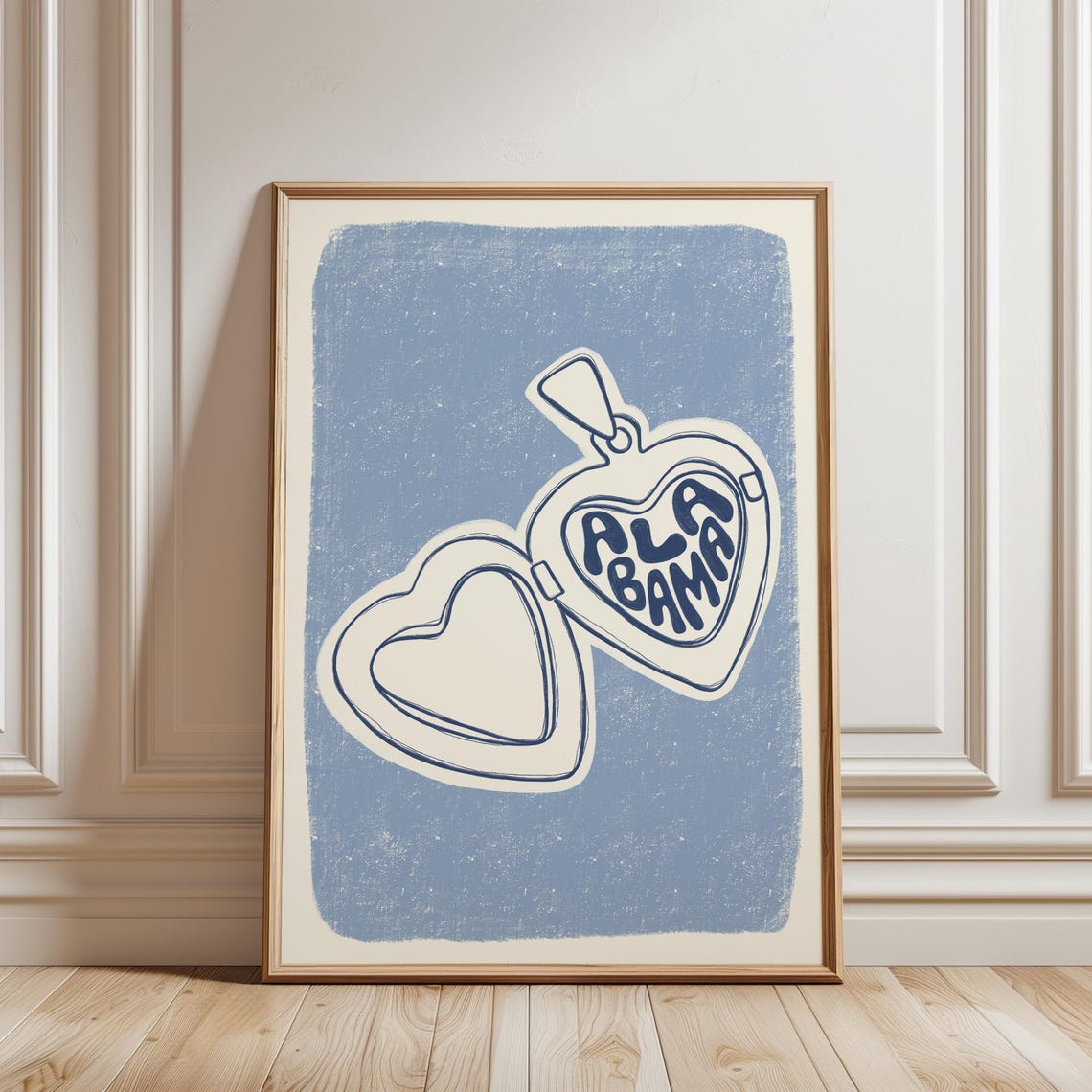 Alabama Heart Locket Blue Ink State Pride Pendant Charm Poster