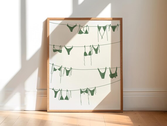 Forest Green Bikini Swimwear Line Art Minimalist Bathing Suit Poster