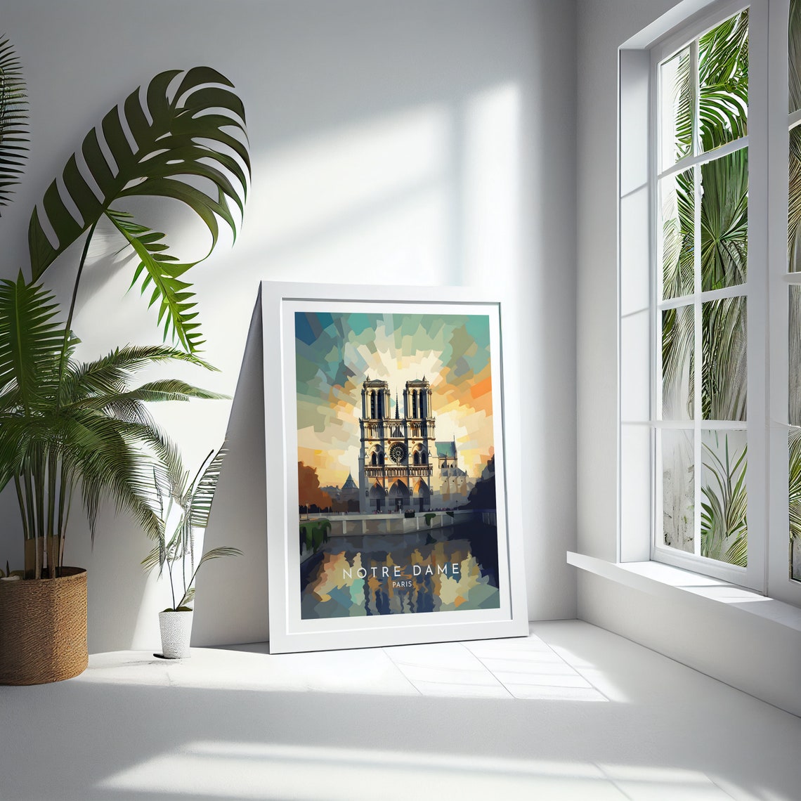 Notre Dame Paris Cathedral Sunset Travel Poster with Seine Reflection - Image 4
