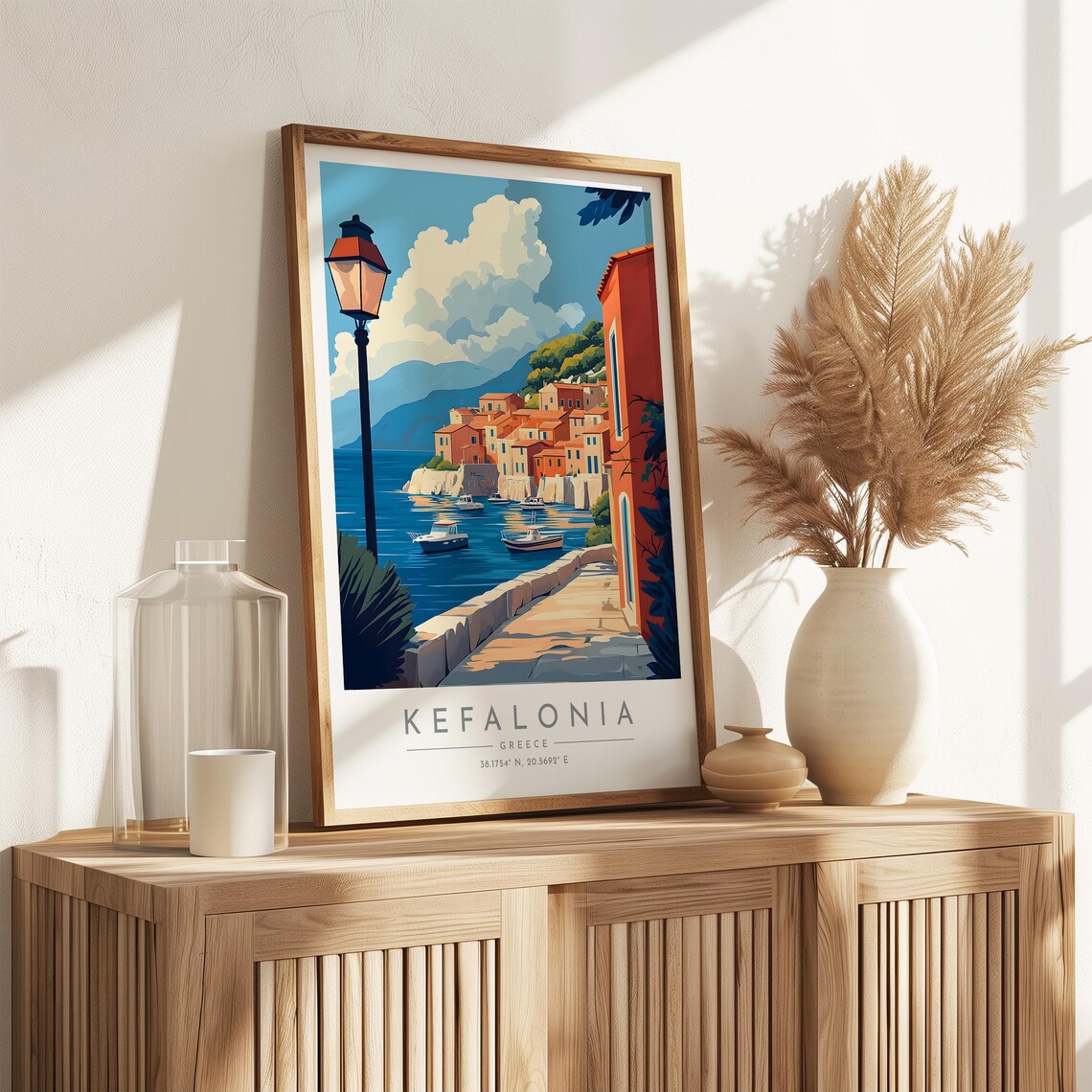 Kefalonia Harbor Waterfront Old Town Boats Greece Travel Poster - Image 3