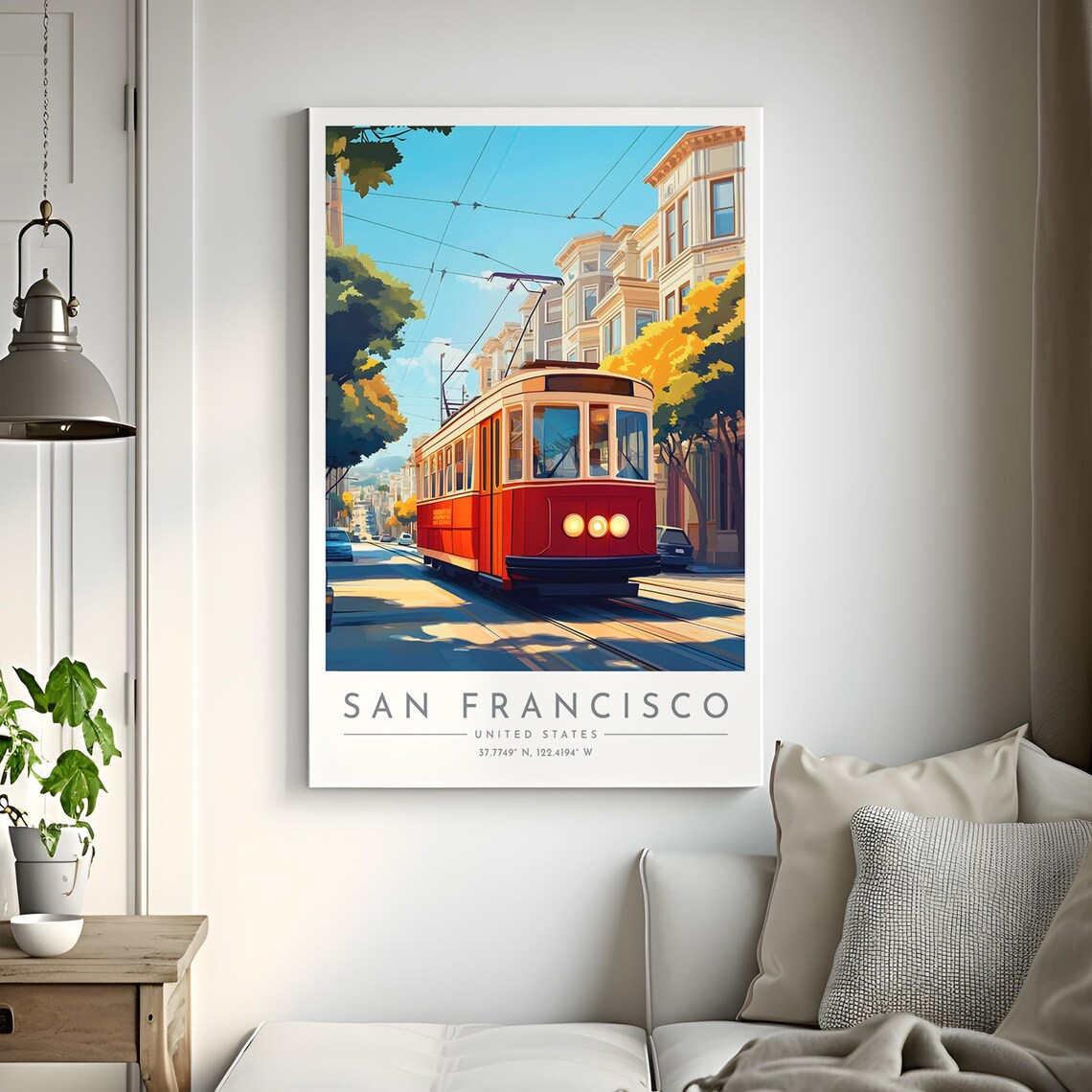 San Francisco Classic Red Cable Car Victorian Street Travel Poster - Image 2