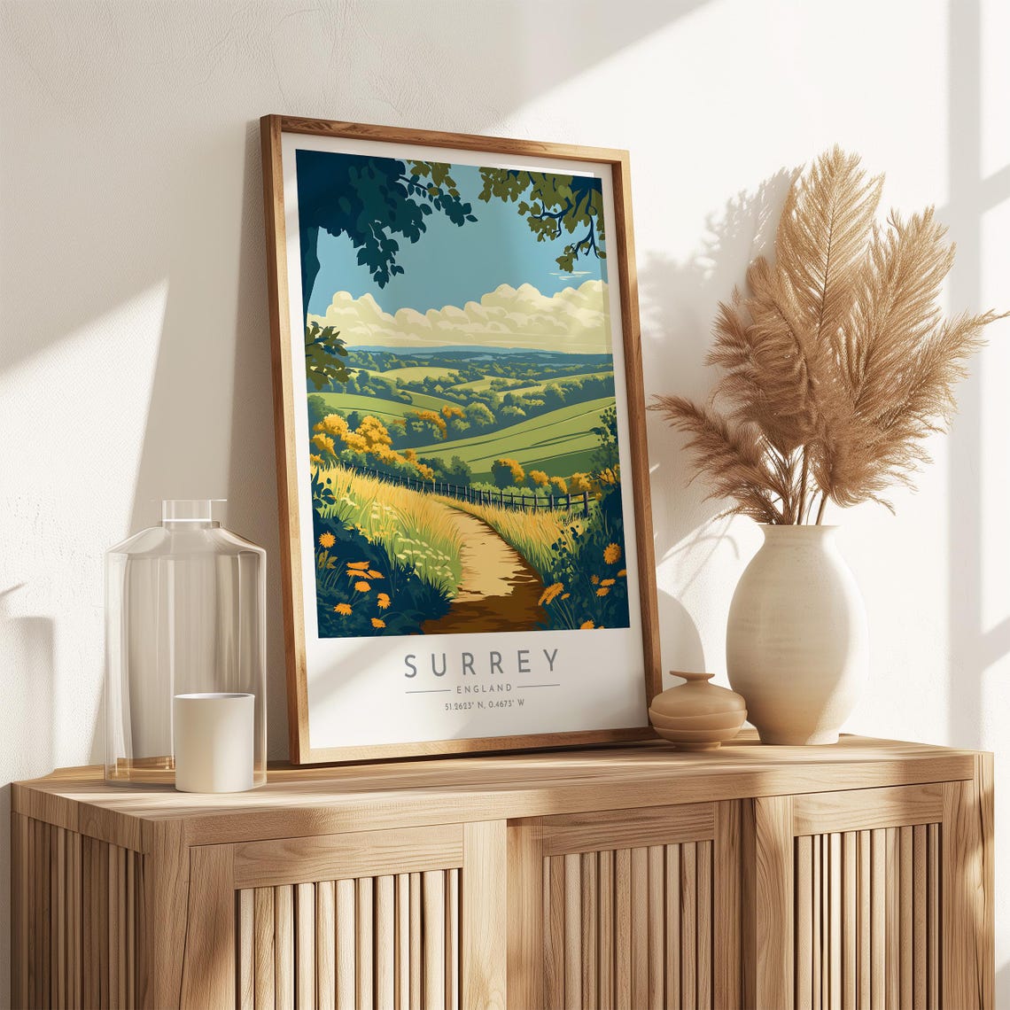 Surrey England Rolling Green Hills Wildflower Footpath Poster - Image 3