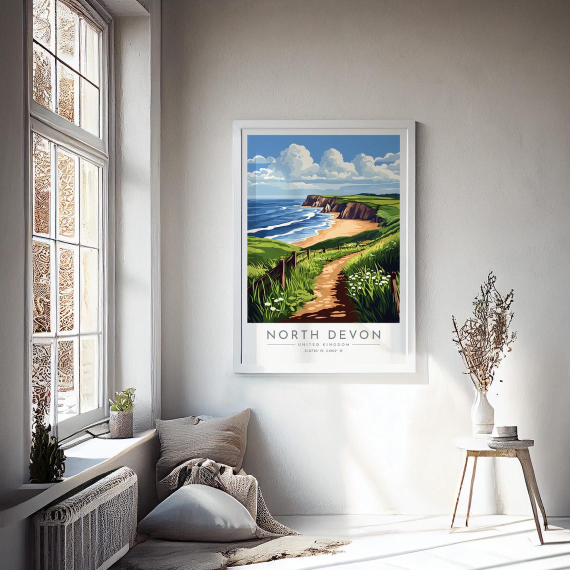 North Devon Coastal Cliffs Golden Beach Grassy Path Travel Poster - Image 4
