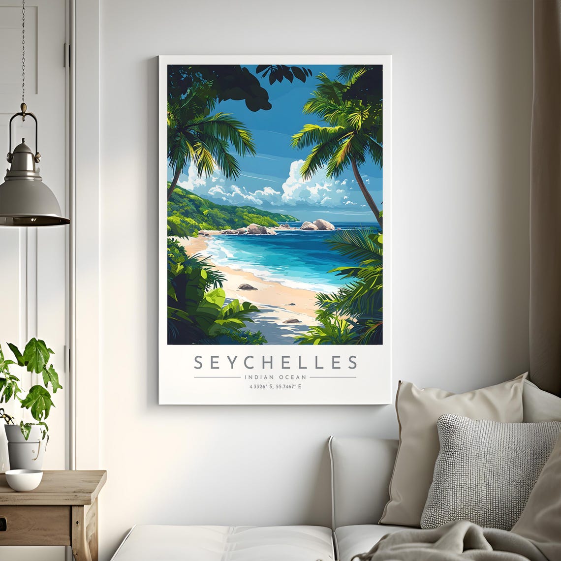 Seychelles Tropical Beach Palm Trees Indian Ocean Travel Poster - Image 2
