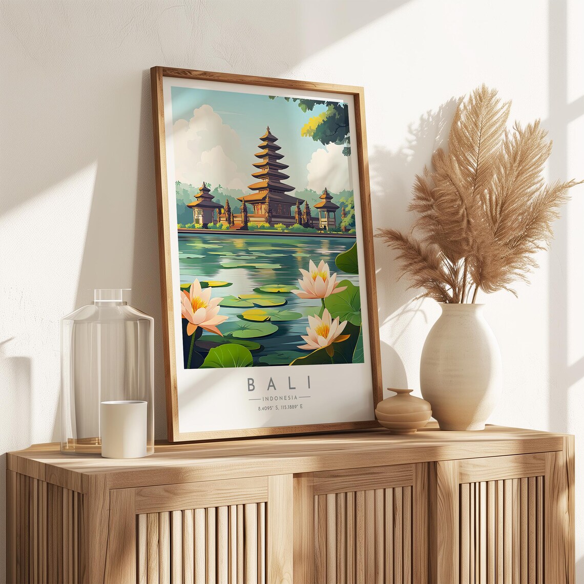 Bali Indonesia Temple Lake Lotus Flower Serene Garden View Poster - Image 3