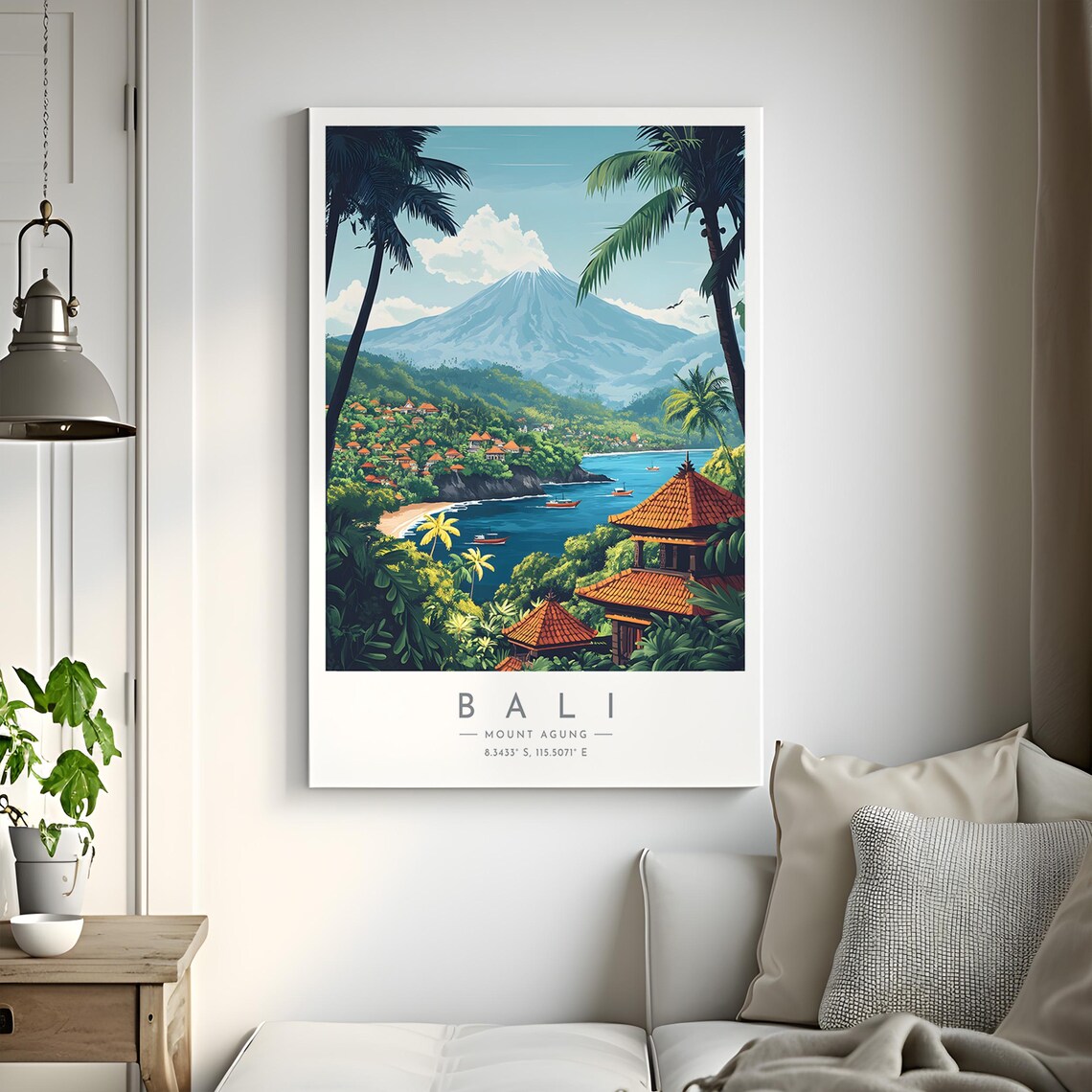 Bali Mount Agung Volcano Temple Bay Tropical Indonesia Travel Poster - Image 2
