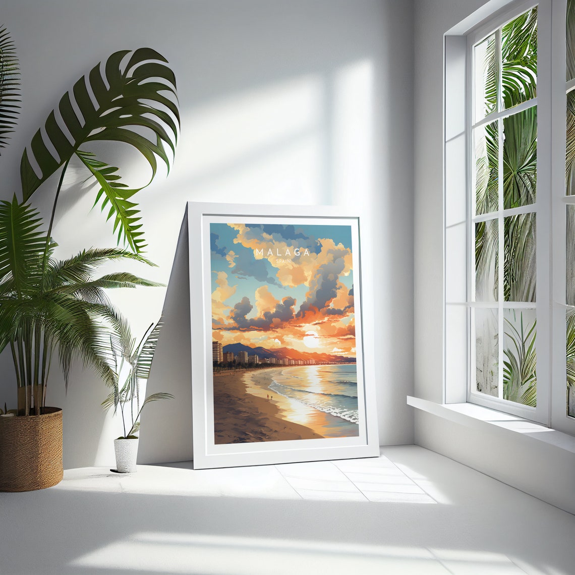 Malaga Spain Costa del Sol Golden Beach Sunset Skyline Poster - Image 4