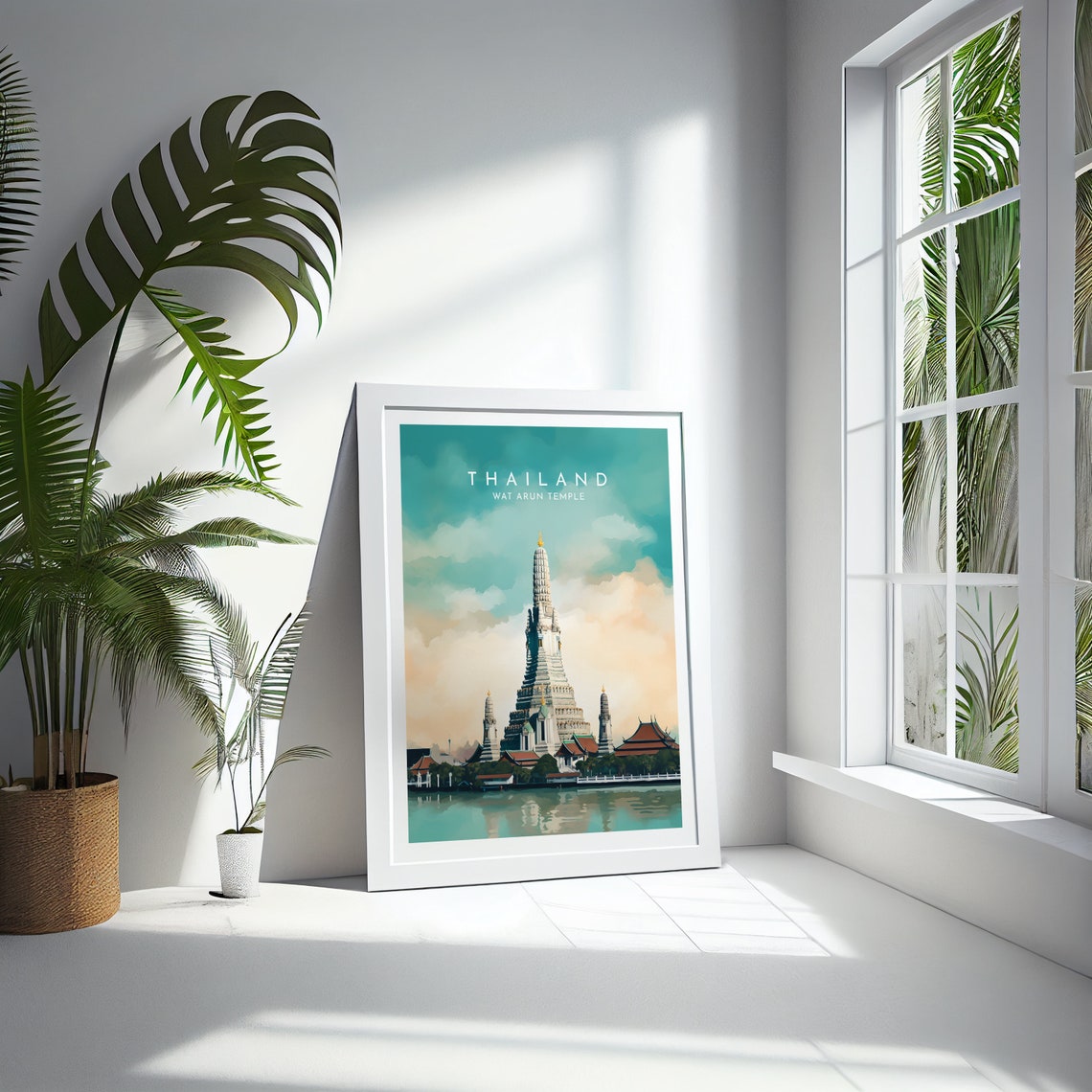 Wat Arun Thailand Riverside Temple Golden Dusk Sky Scene Poster - Image 4