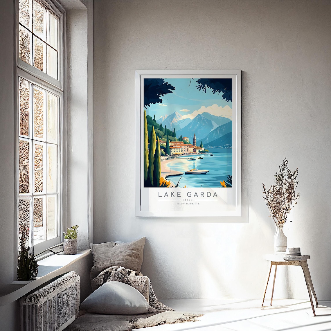 Lake Garda Lakeside Town Cypress Boats Italian Water Travel Poster - Image 4