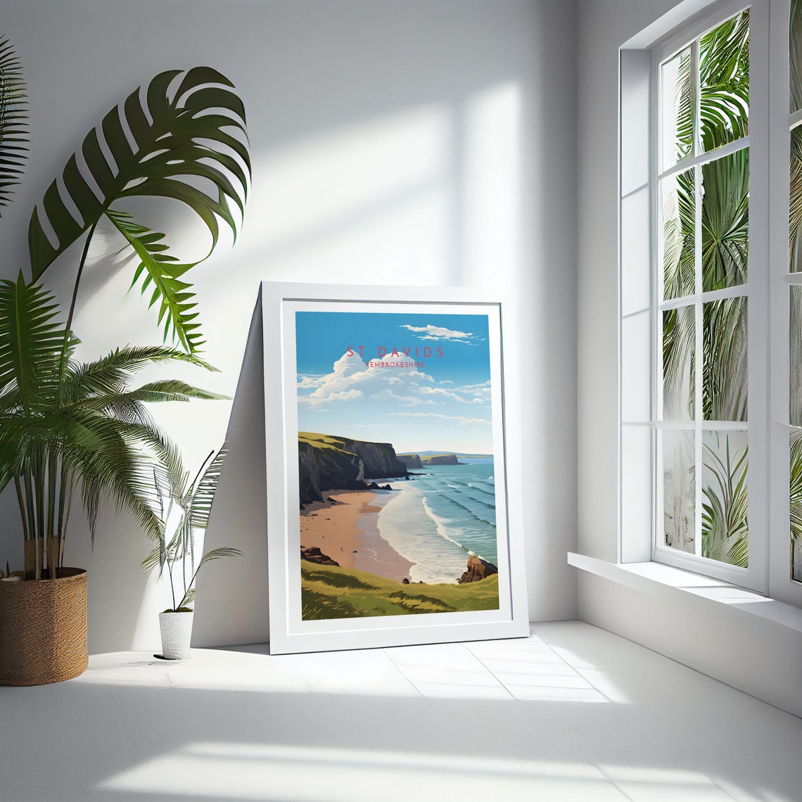 St Davids Pembrokeshire Beach Cliffs Sunny Wales Travel Poster - Image 4
