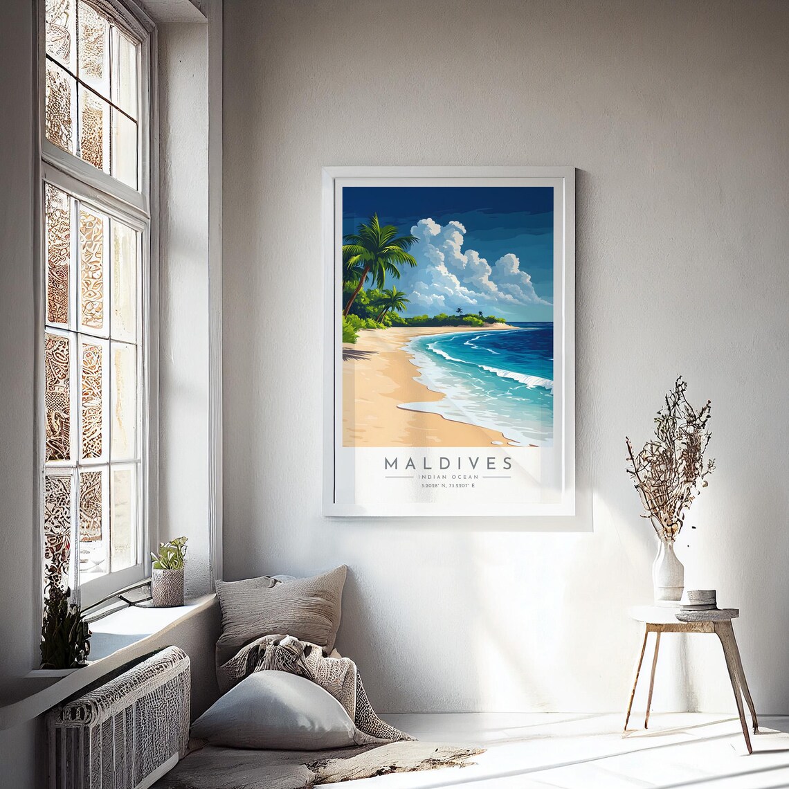 Maldives Turquoise Beach Palm Island Ocean View Travel Poster - Image 4