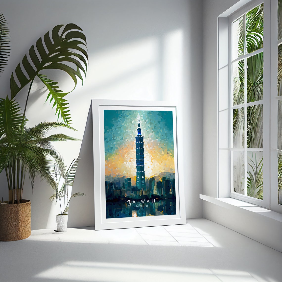 Taipei 101 Taiwan Night Cityscape Low Poly Mosaic Style Poster - Image 4