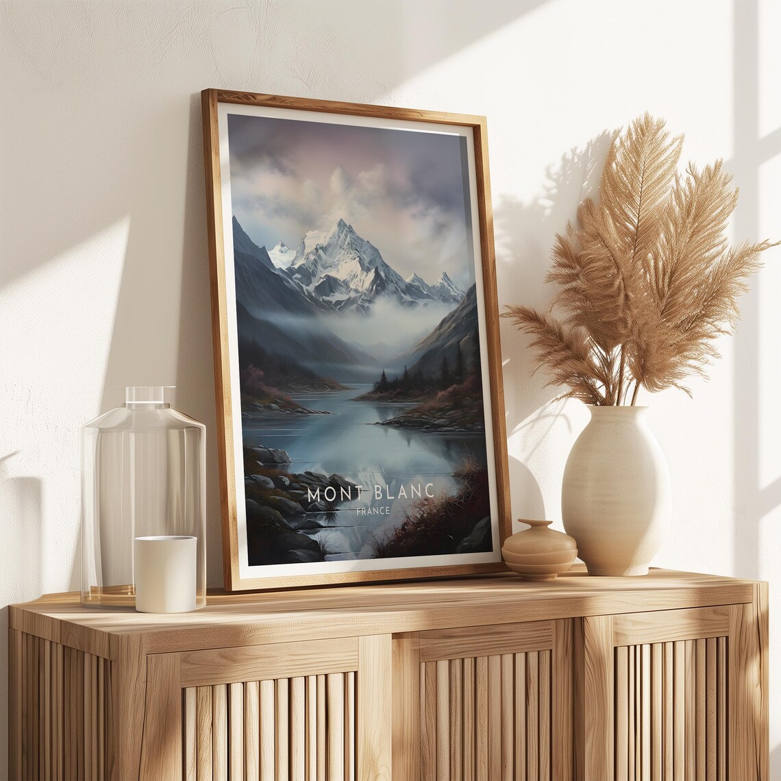 Mont Blanc France Snowy Peak Lake Reflection Mist Travel Poster - Image 2