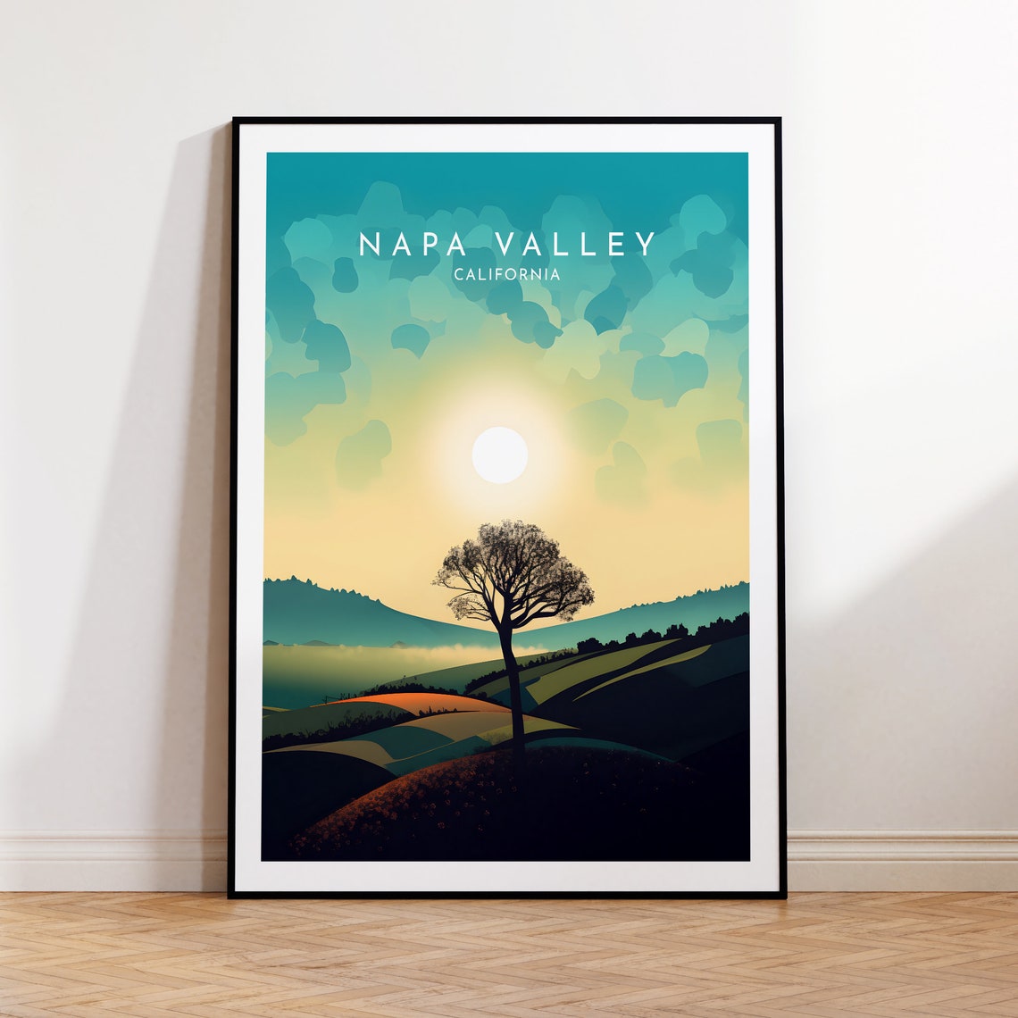 Napa Valley California Sunset Over Lone Tree Rolling Hills Poster
