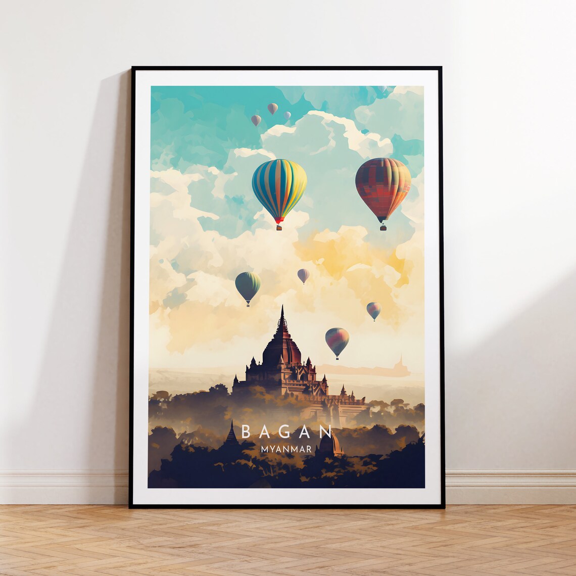 Bagan Travel Poster, Myanmar Place Print