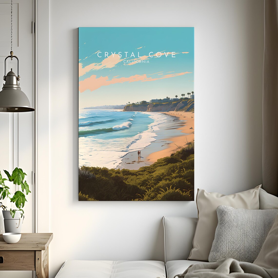 Crystal Cove California Beach Waves Travel Poster with Palms - Image 3