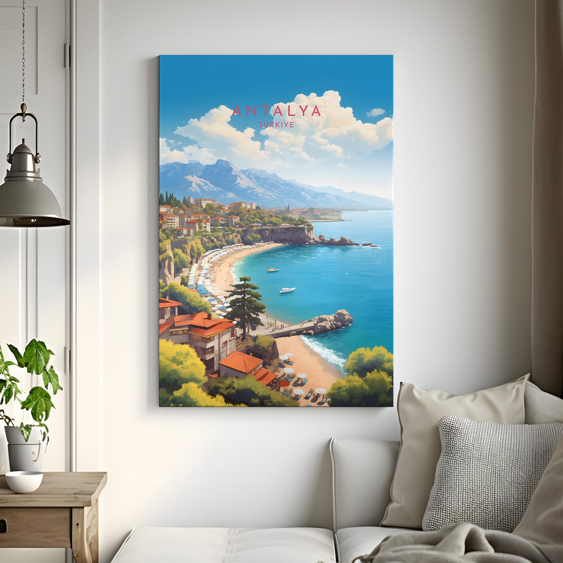 Antalya Turkiye Turquoise Bay Beach Cliffs Mountain View Poster - Image 3