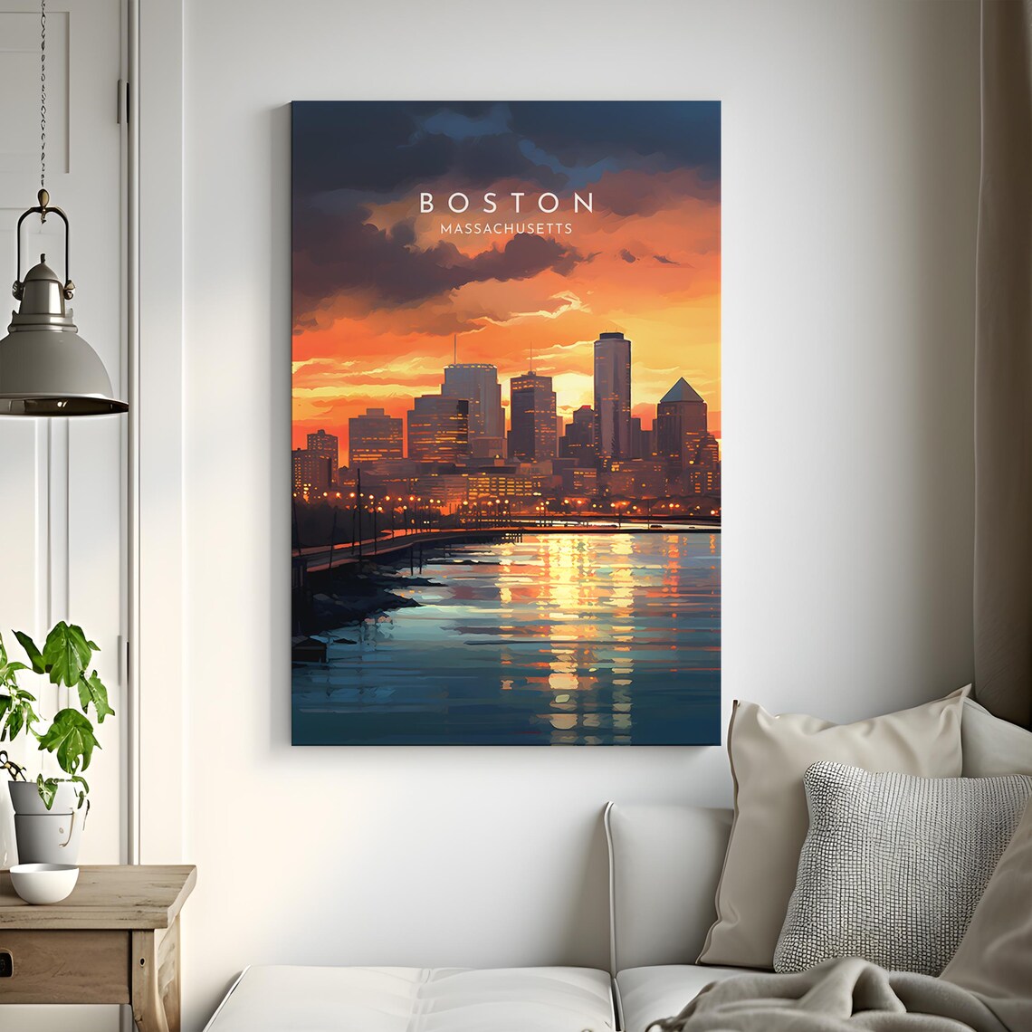 Boston Massachusetts Harbor Skyline Sunset City Travel Poster - Image 3