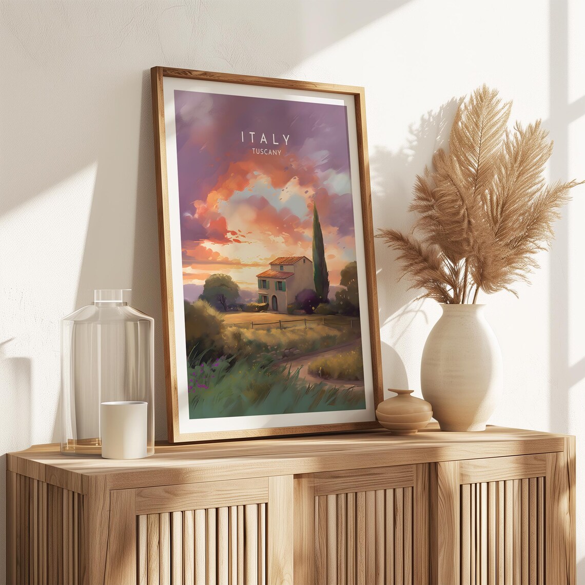 Tuscany Italy Farmhouse Cypress Purple Sunset Countryside Poster - Image 2